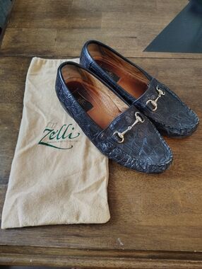 Mens ZELLI Genuine Crocodile Black Horse Bit Loafers Size 9.5 M Italy